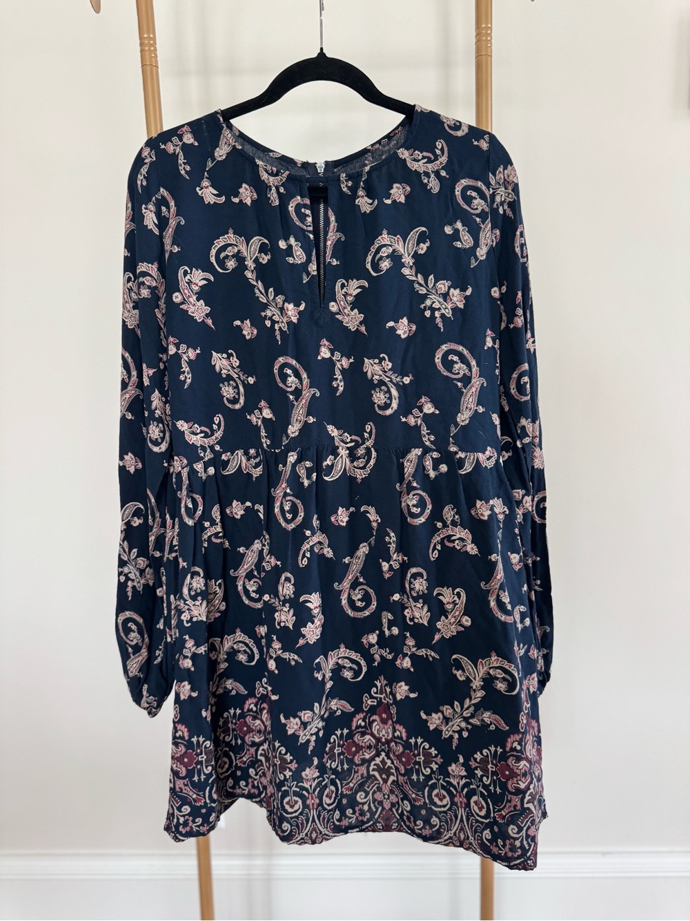 Abercrombie & Fitch Navy Paisley Dress with Pink and Cream Detail